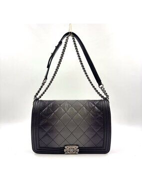 Chanel Boy Large Chezblanc Chain Shoulder Bag Leather Black